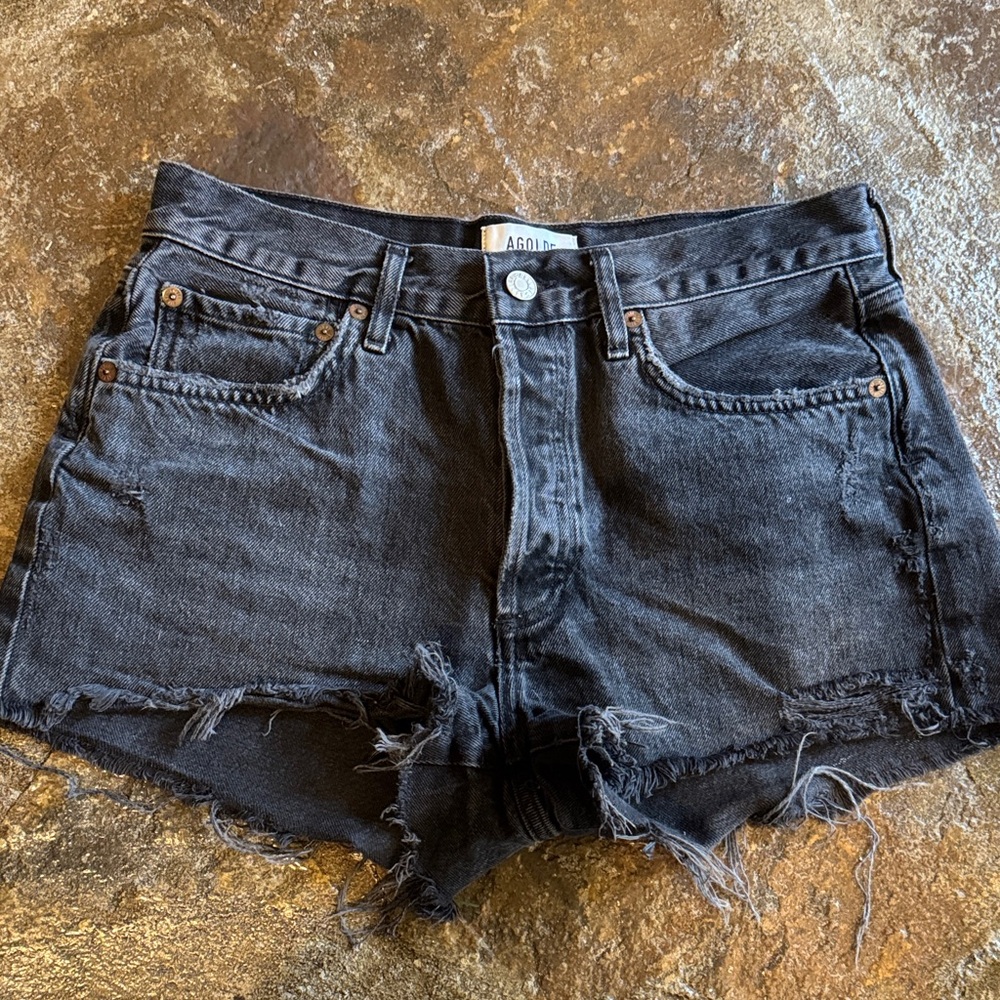 Agolde Charcoal Distressed Jean Shorts